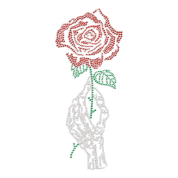 Rose in Hand Iron on Rhinestone Transfer