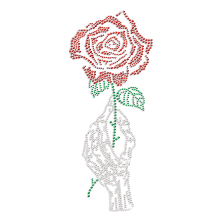 Rose in Hand Iron on Rhinestone Transfer