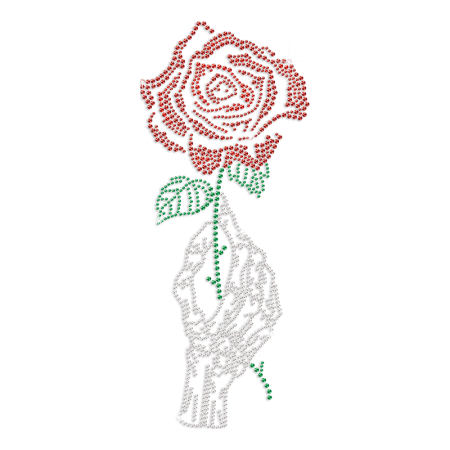 Rose in Hand Iron on Rhinestone Transfer