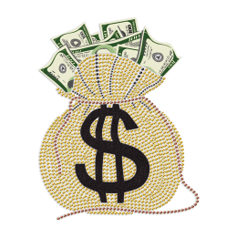 Dollars in Bag Rhinestone & PU & Glitter Heat Transfer