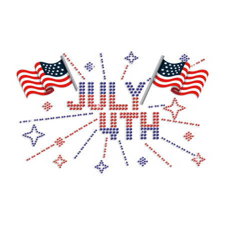 4th of July with American Flag Iron on Rhinestone and PU Transfer