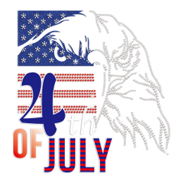 4th of July with Bald Eagle and Flag Iron on Rhinestone and Glitter and PU Transfer