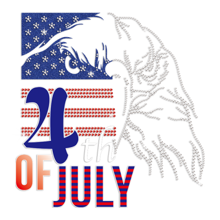 4th of July with Bald Eagle and Flag Iron on Rhinestone and Glitter and PU Transfer
