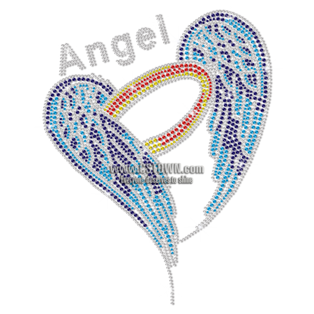 Teal Blue Angel Wings Iron-on Rhinestone Transfer