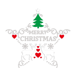 Merry Christmas with Reindeers PU & Rhinestone Heat Transfer