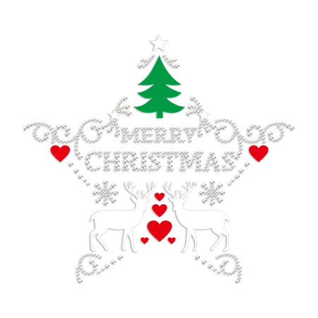 Merry Christmas with Reindeers PU & Rhinestone Heat Transfer