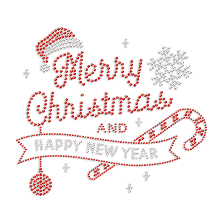 Merry Christmas and Happy New Year  Rhinestone Heat Transfer