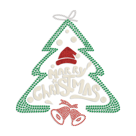 Merry Christmas and Christmas Tree Flock &  Rhinestone Heat Transfer