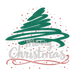Merry Christmas and Christmas Tree Flock &  Rhinestone Heat Transfer