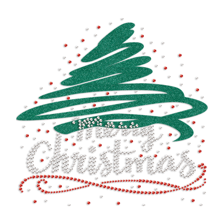 Merry Christmas and Christmas Tree Flock &  Rhinestone Heat Transfer