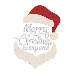 Merry Christmas Everyone Santa Flock &  Rhinestone Heat Transfer