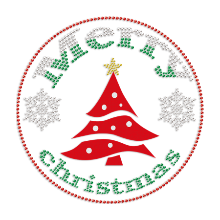 Merry Christmas Tree Glitter & Rhinestone Heat Transfer