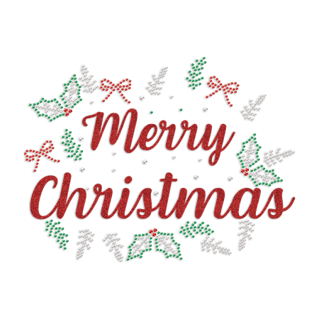 Merry Christmas Glitter & Rhinestone Heat Transfer