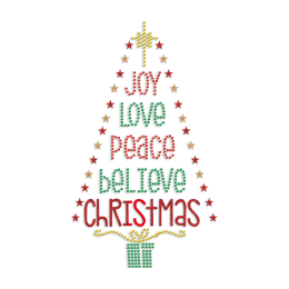 Joy Love Peace Believe Christmas Glitter & Rhinestone Heat Transfer