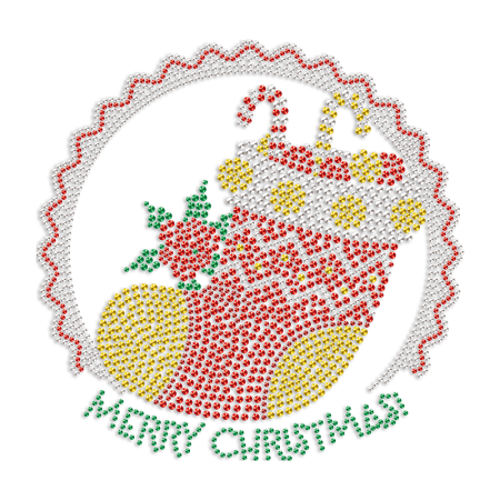 Merry Christmas Stocking Rhinestone Heat Transfer