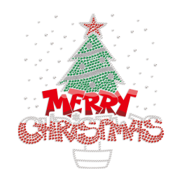 Merry Christmas Tree PU & Glitter & Rhinestone Heat Transfer