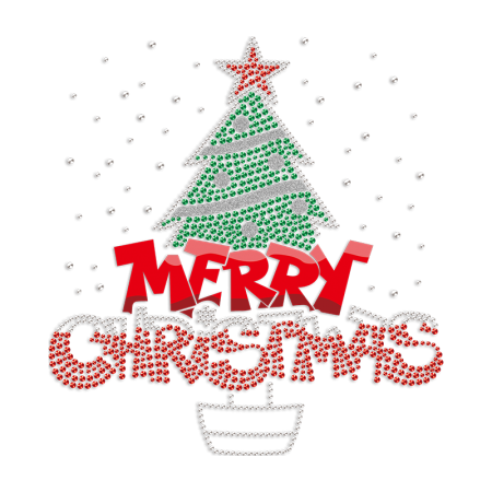 Merry Christmas Tree PU & Glitter & Rhinestone Heat Transfer