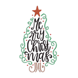 Merry Christmas Tree Glitter & Rhinestone Heat Transfer