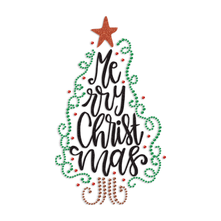 Merry Christmas Tree Glitter & Rhinestone Heat Transfer