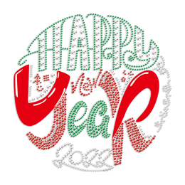 Happy New Year 2022 PU & Rhinestone Heat Transfer