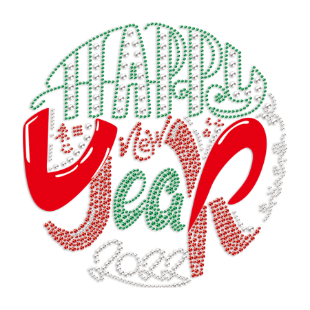 Happy New Year 2022 PU & Rhinestone Heat Transfer