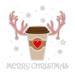 Merry Christmas Coffee Cup Rhinestone & PU Heat Transfer