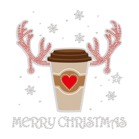 Merry Christmas Coffee Cup Rhinestone & PU Heat Transfer